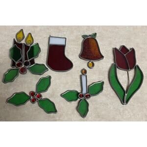 Vintage Stained Glass Christmas 3D Sun Catchers Hand Made 6 Pcs Multicolor